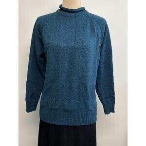 Vintage Roll Neck Chunky Knit Sweater Women's Oversized Teal Cape Cod 90s Y2K